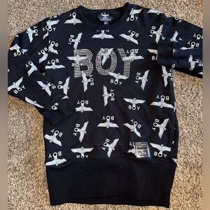 Men’s BOY LONDON Sweatshirt Black Crew Neck Front/Back Gold Graphic. Size XXL